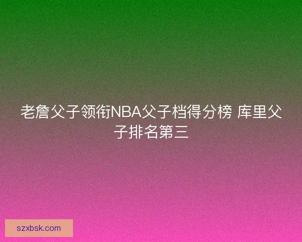 老詹父子领衔NBA父子档得分榜 库里父子排名第三